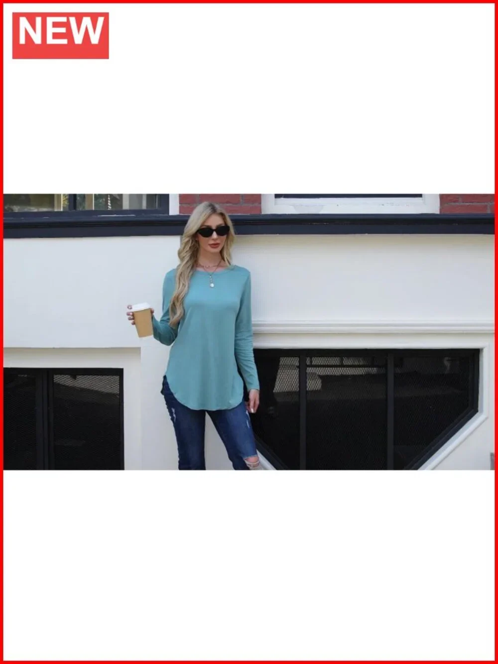 Women's Long Sleeve Tunic Top Loose Fit Crew Neck Casual Split Hem Lightweight